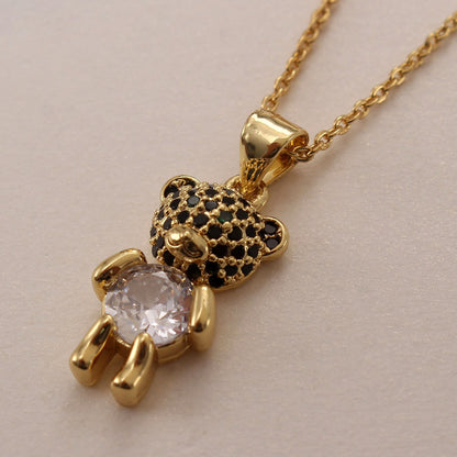 Ig Style Cute Little Bear Copper Gold Plated Zircon Pendant Necklace In Bulk