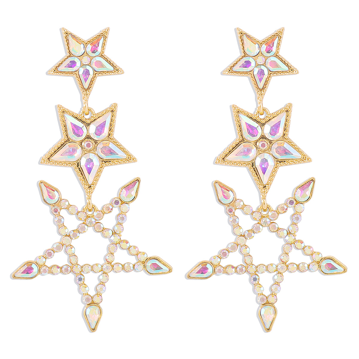 1 Pair Elegant Sweet Shiny Pentagram Hollow Out Inlay Alloy Rhinestones Drop Earrings