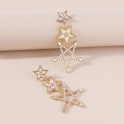 1 Pair Elegant Sweet Shiny Pentagram Hollow Out Inlay Alloy Rhinestones Drop Earrings