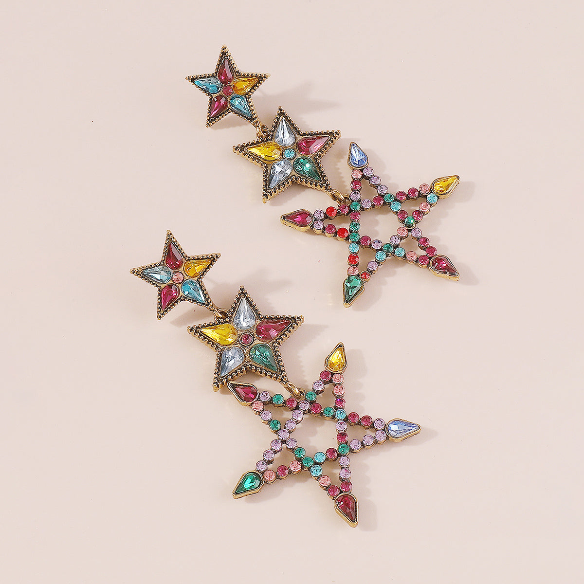 1 Pair Elegant Sweet Shiny Pentagram Hollow Out Inlay Alloy Rhinestones Drop Earrings