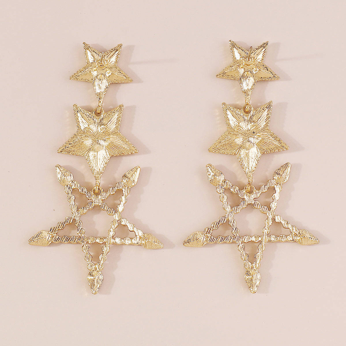 1 Pair Elegant Sweet Shiny Pentagram Hollow Out Inlay Alloy Rhinestones Drop Earrings