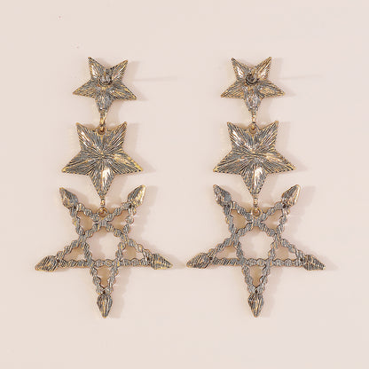 1 Pair Elegant Sweet Shiny Pentagram Hollow Out Inlay Alloy Rhinestones Drop Earrings