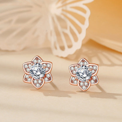 1 Pair Simple Style Heart Shape Flower Inlay Sterling Silver Zircon Ear Studs