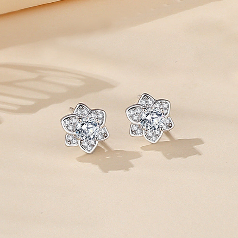 1 Pair Simple Style Heart Shape Flower Inlay Sterling Silver Zircon Ear Studs