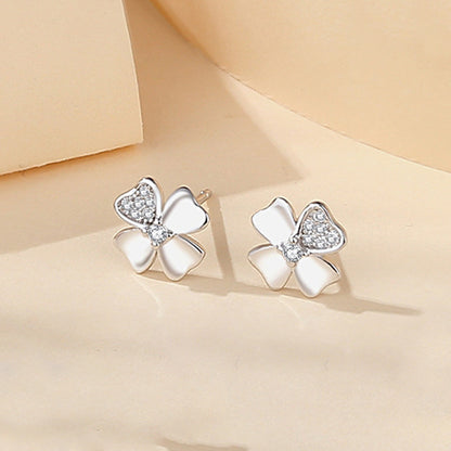 1 Pair Simple Style Heart Shape Flower Inlay Sterling Silver Zircon Ear Studs