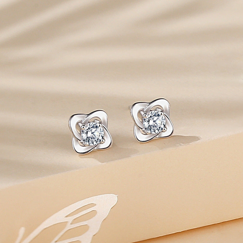 1 Pair Simple Style Heart Shape Flower Inlay Sterling Silver Zircon Ear Studs