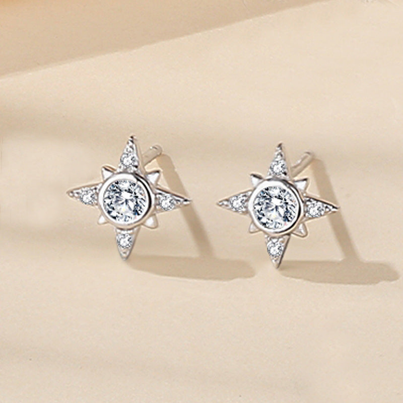 1 Pair Simple Style Heart Shape Flower Inlay Sterling Silver Zircon Ear Studs