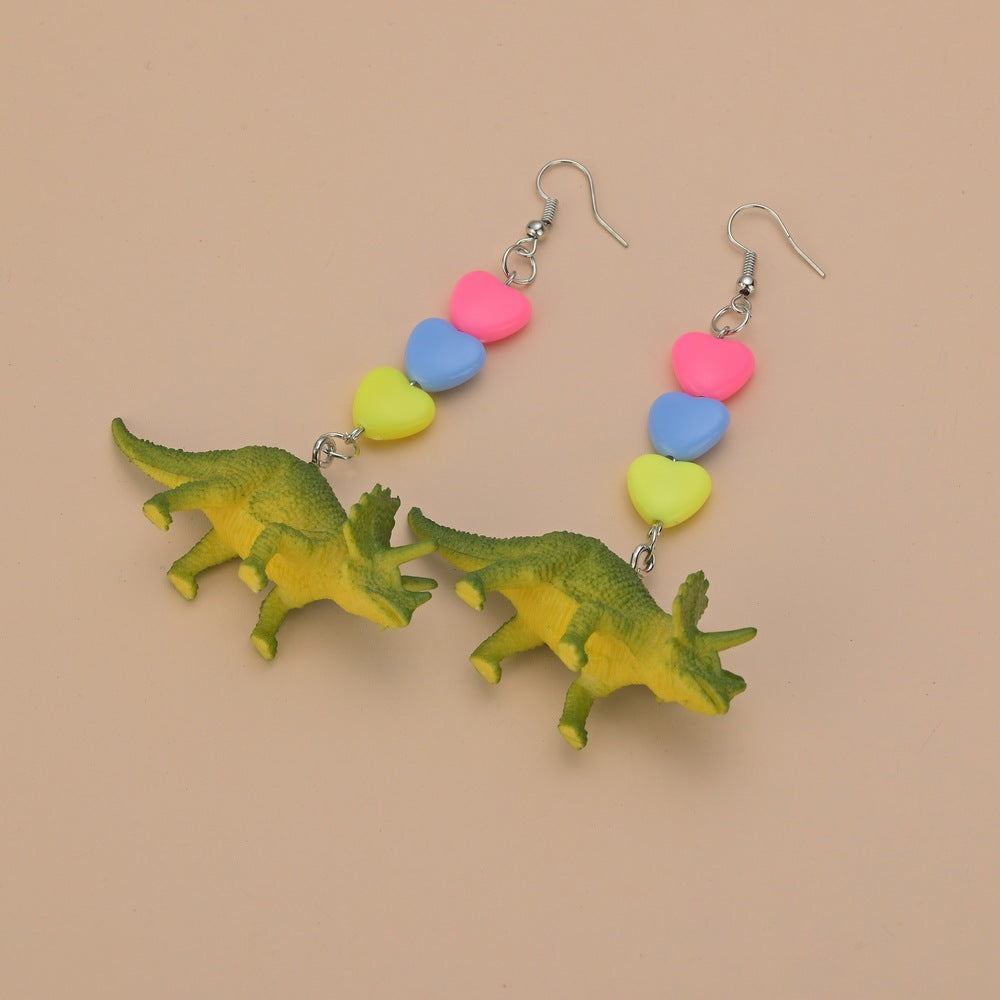 1 Pair Cute Dinosaur Heart Shape Metal Drop Earrings