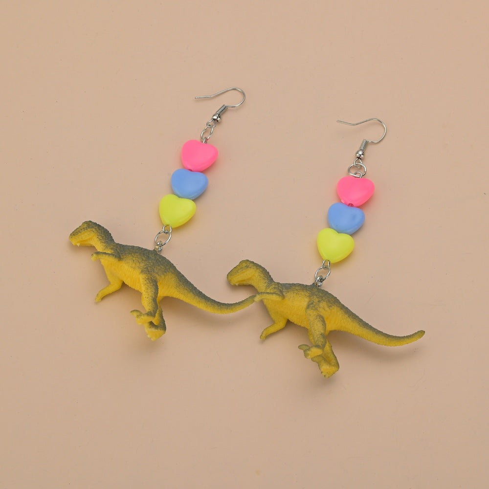 1 Pair Cute Dinosaur Heart Shape Metal Drop Earrings