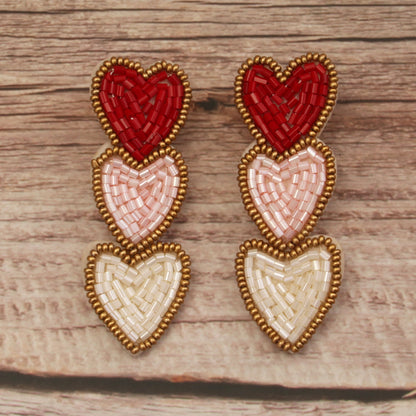 1 Pair Casual Novelty Artistic Multicolor Heart Shape Handmade Beaded Cloth Drop Earrings