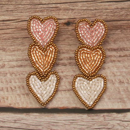 1 Pair Casual Novelty Artistic Multicolor Heart Shape Handmade Beaded Cloth Drop Earrings