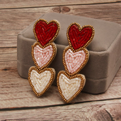 1 Pair Casual Novelty Artistic Multicolor Heart Shape Handmade Beaded Cloth Drop Earrings