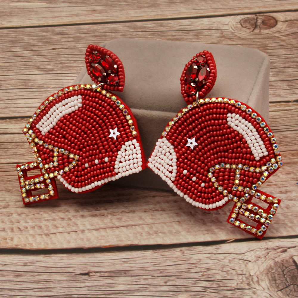 1 Pair Retro Geometric Hat Handmade Beaded Cloth Drop Earrings