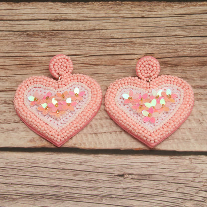 1 Pair Elegant Simple Style Artistic Heart Shape Flower Handmade Beaded Plastic Drop Earrings