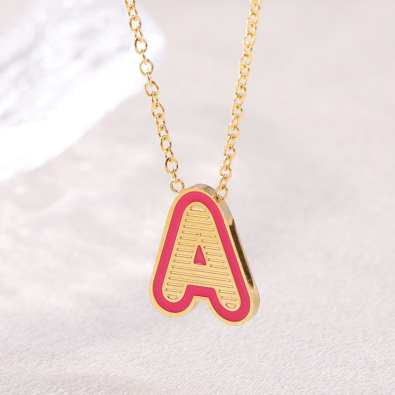 Sweet Simple Style Artistic Letter Stainless Steel Enamel Plating 18k Gold Plated Pendant Necklace