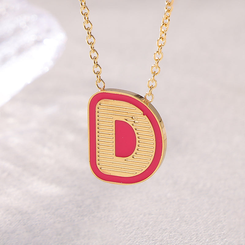 Sweet Simple Style Artistic Letter Stainless Steel Enamel Plating 18k Gold Plated Pendant Necklace