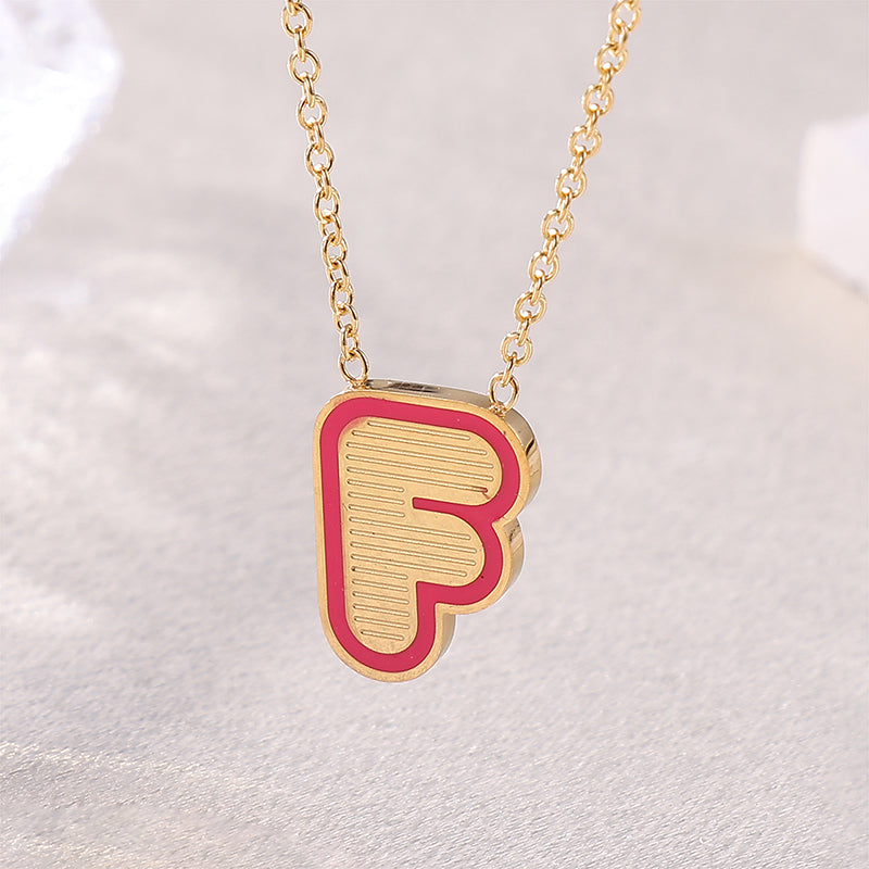 Sweet Simple Style Artistic Letter Stainless Steel Enamel Plating 18k Gold Plated Pendant Necklace