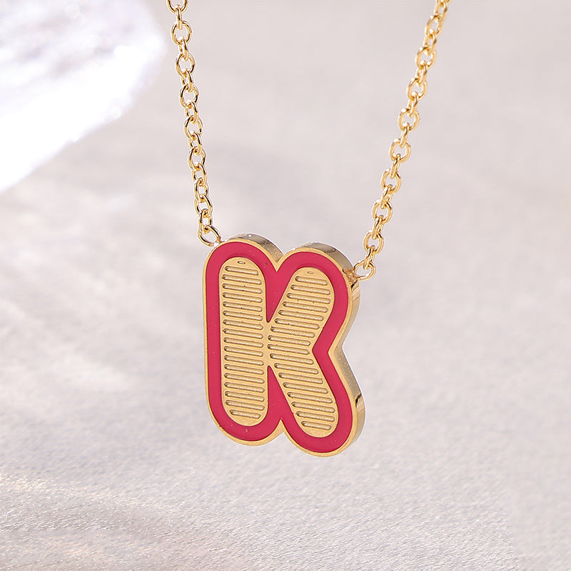 Sweet Simple Style Artistic Letter Stainless Steel Enamel Plating 18k Gold Plated Pendant Necklace