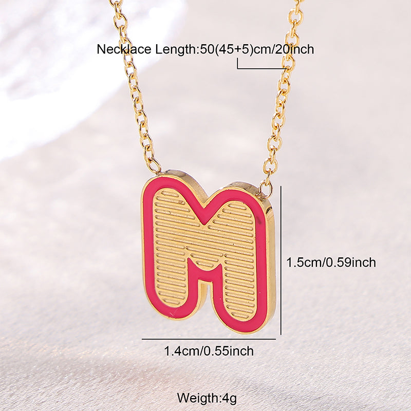 Sweet Simple Style Artistic Letter Stainless Steel Enamel Plating 18k Gold Plated Pendant Necklace