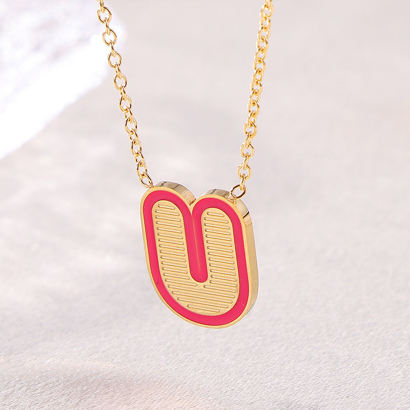 Sweet Simple Style Artistic Letter Stainless Steel Enamel Plating 18k Gold Plated Pendant Necklace