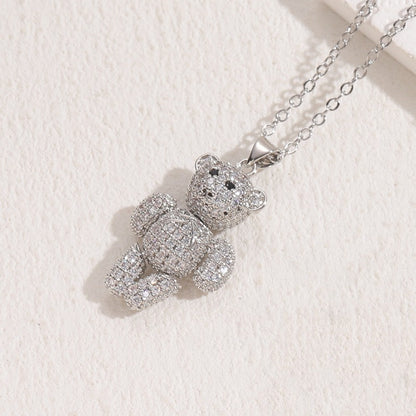 Streetwear Bear Copper 14k Gold Plated Zircon Necklace In Bulk