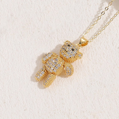 Streetwear Bear Copper 14k Gold Plated Zircon Necklace In Bulk