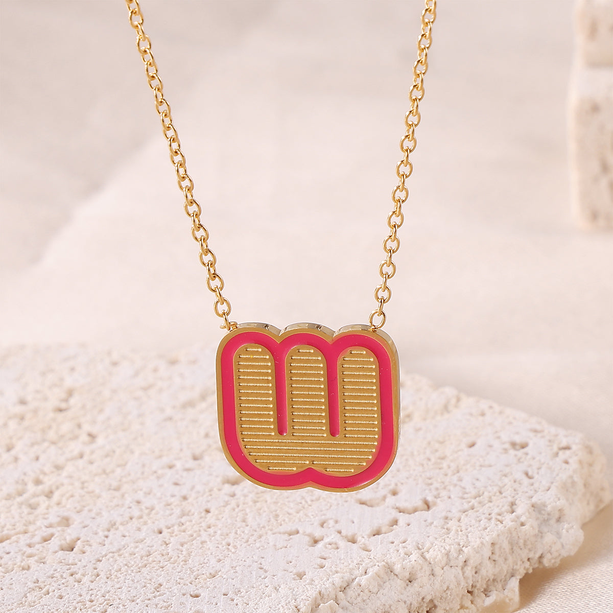 Sweet Simple Style Artistic Letter Stainless Steel Enamel Plating 18k Gold Plated Pendant Necklace