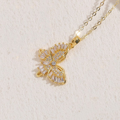 Elegant Classic Style Butterfly Copper 14k Gold Plated Zircon Necklace In Bulk