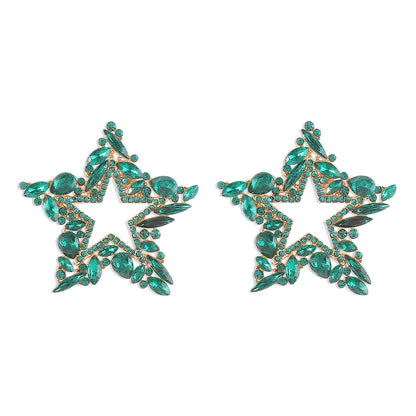 1 Pair Sweet Pentagram Irregular Hollow Out Inlay Alloy Rhinestones Ear Studs