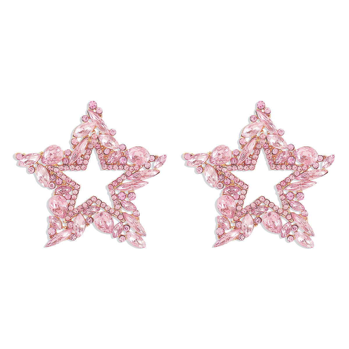 1 Pair Sweet Pentagram Irregular Hollow Out Inlay Alloy Rhinestones Ear Studs