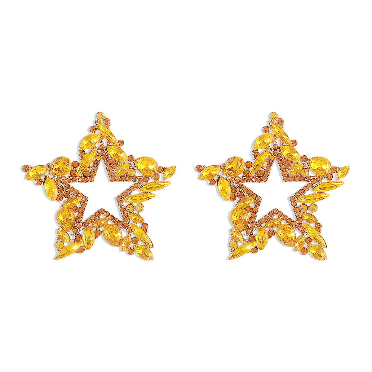 1 Pair Sweet Pentagram Irregular Hollow Out Inlay Alloy Rhinestones Ear Studs