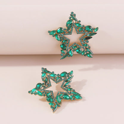 1 Pair Sweet Pentagram Irregular Hollow Out Inlay Alloy Rhinestones Ear Studs