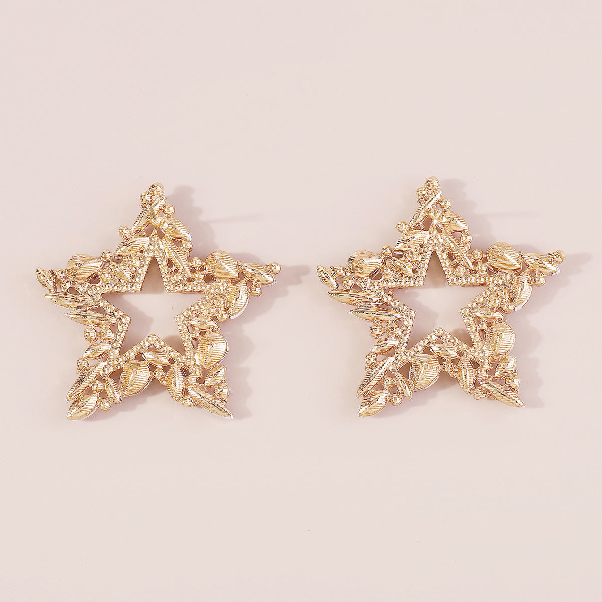 1 Pair Sweet Pentagram Irregular Hollow Out Inlay Alloy Rhinestones Ear Studs