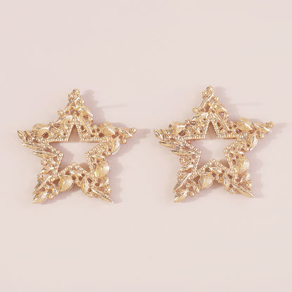 1 Pair Sweet Pentagram Irregular Hollow Out Inlay Alloy Rhinestones Ear Studs