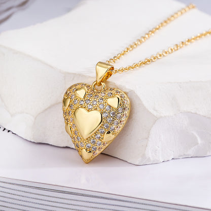 Simple Style Heart Shape Copper 18k Gold Plated Zircon Pendant Necklace In Bulk