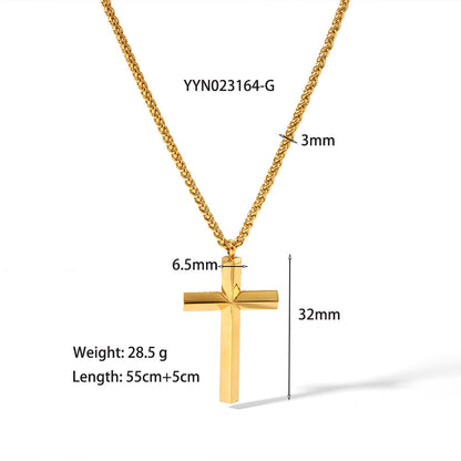 Commute Cross Stainless Steel Plating 18k Gold Plated Pendant Necklace