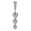 Cute Luxurious Heart Shape Stainless Steel Copper Plating Inlay Gem Rhinestones Zircon White Gold Plated Belly Ring