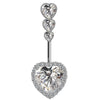 Cute Luxurious Heart Shape Stainless Steel Copper Plating Inlay Gem Rhinestones Zircon White Gold Plated Belly Ring