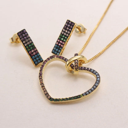 Simple Style Heart Shape Copper Plating Inlay Zircon Gold Plated Jewelry Set