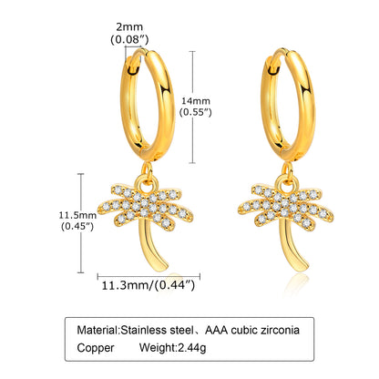 1 Pair Simple Style Butterfly Elephant Plating Inlay Stainless Steel Copper Zircon Gold Plated Drop Earrings