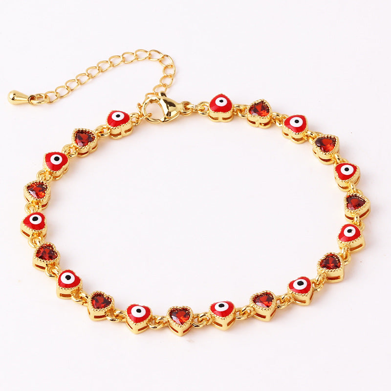 Retro Devil's Eye Heart Shape Copper Plating Inlay Zircon Gold Plated Bracelets