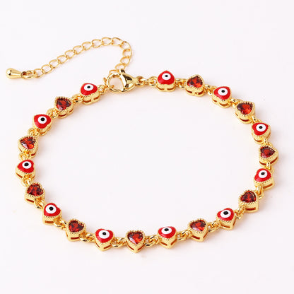 Retro Devil's Eye Heart Shape Copper Plating Inlay Zircon Gold Plated Bracelets