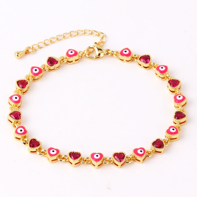 Retro Devil's Eye Heart Shape Copper Plating Inlay Zircon Gold Plated Bracelets