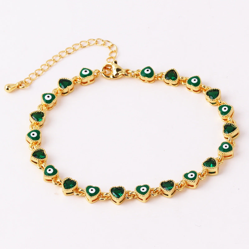 Retro Devil's Eye Heart Shape Copper Plating Inlay Zircon Gold Plated Bracelets