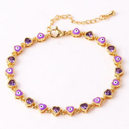 Retro Devil's Eye Heart Shape Copper Plating Inlay Zircon Gold Plated Bracelets