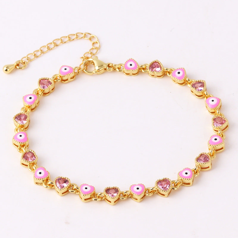 Retro Devil's Eye Heart Shape Copper Plating Inlay Zircon Gold Plated Bracelets