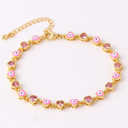 Retro Devil's Eye Heart Shape Copper Plating Inlay Zircon Gold Plated Bracelets