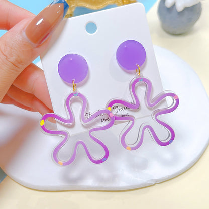 1 Pair Sweet Flower Printing Arylic Drop Earrings