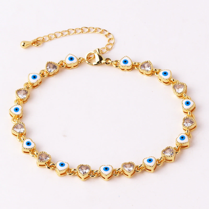 Retro Devil's Eye Heart Shape Copper Plating Inlay Zircon Gold Plated Bracelets