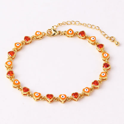 Retro Devil's Eye Heart Shape Copper Plating Inlay Zircon Gold Plated Bracelets